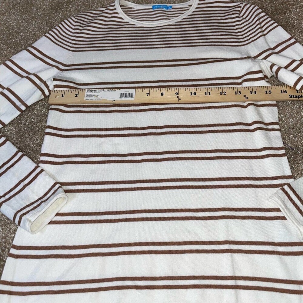J. McLaughlin sweater the Poet tan/white stripped ribbed knit crew neck SZ SM - Picture 6 of 7